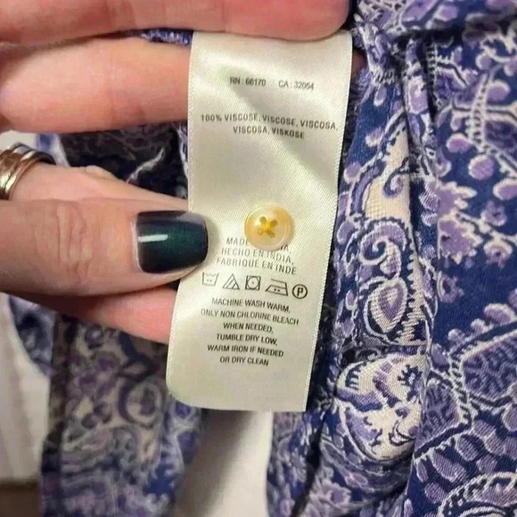 Anthropologie AKEMI + KIN Coconino 3/4 Sleeve Button Down Top Size M Blue Motif - Picture 9 of 11